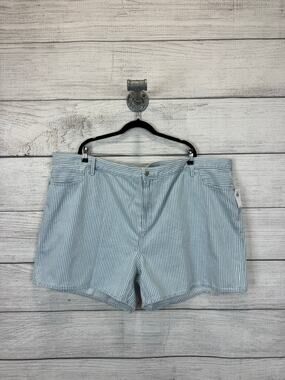 Old Navy Plus Size Blue White Pinstripe High Rise Baggy Jean Shorts Size 26